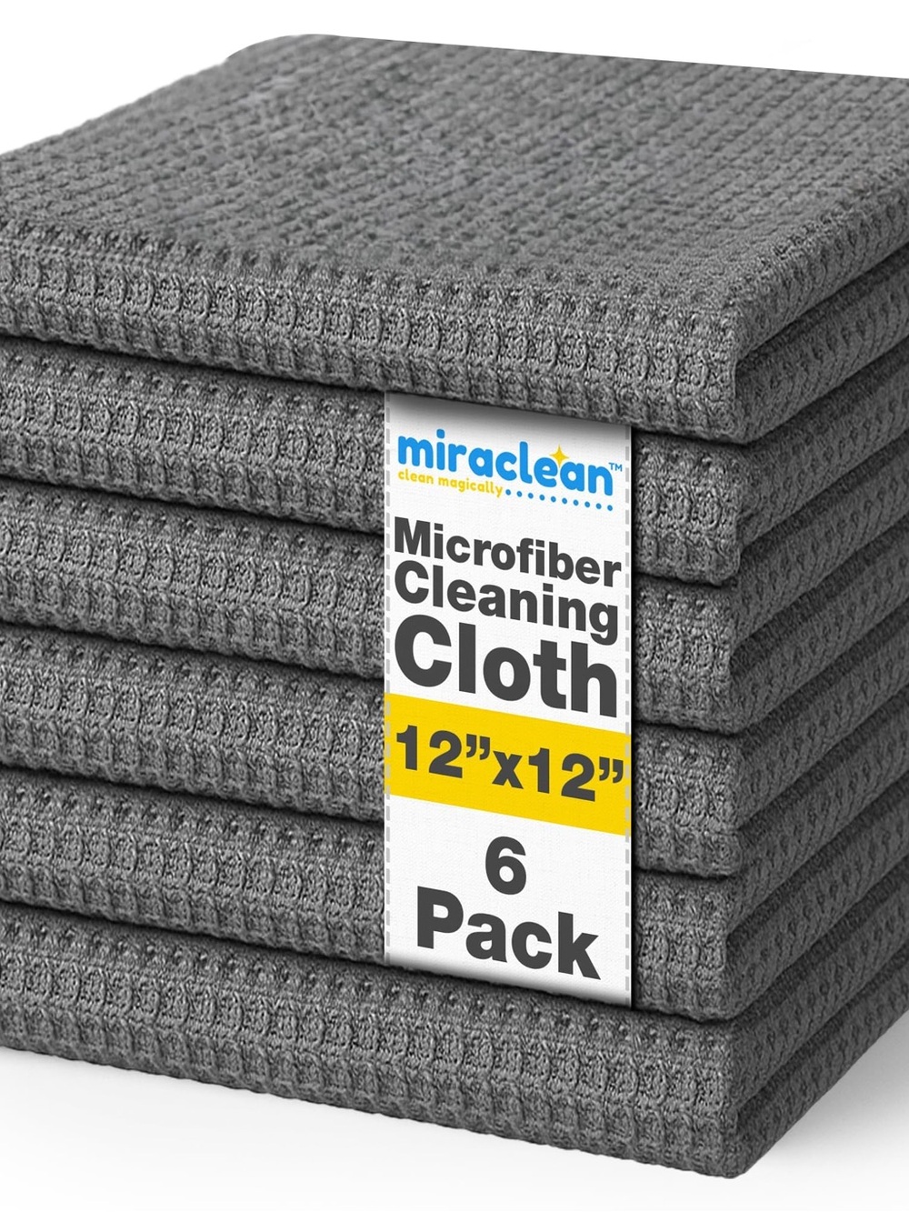 Miracle Gray Microfiber Waffle Weave Cleaning Cloths - 6 Pack